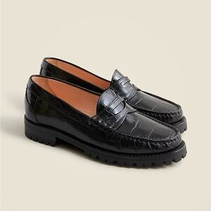 J. Crew Winona Croc-Embossed Lug Sole Leather Loafers 7.5